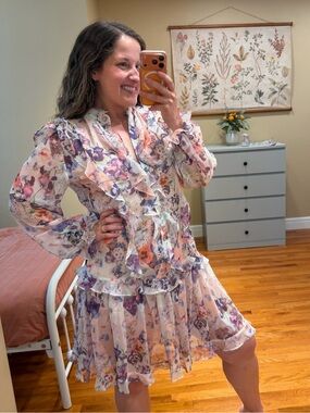 NWT Tuckernuck Beulah Floral Ruffle Sheer Dress - Pastel Multicolor Medium